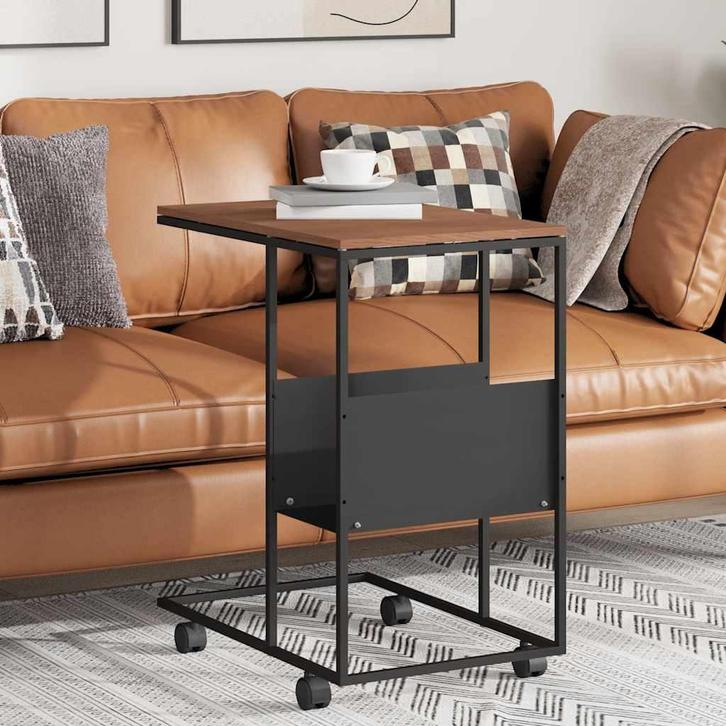 vidaXL Bijzettafel met wieltjes 55x36x63,5 cm bewerkt hout, Maison & Meubles, Tables | Tables de salon, Envoi