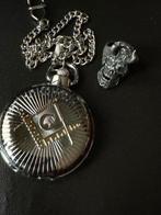 Freemasons Pocket Watch 55mm with memento morí skull ring -