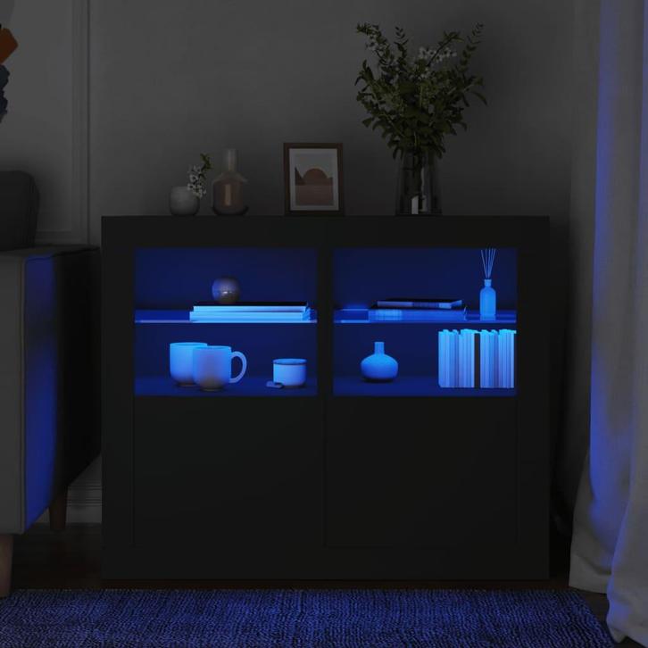 Zwarte Bijzetkastjes met RGB | Retour Deal | Budgetprijs, Huis en Inrichting, Kasten | Overige, Nieuw, Verzenden