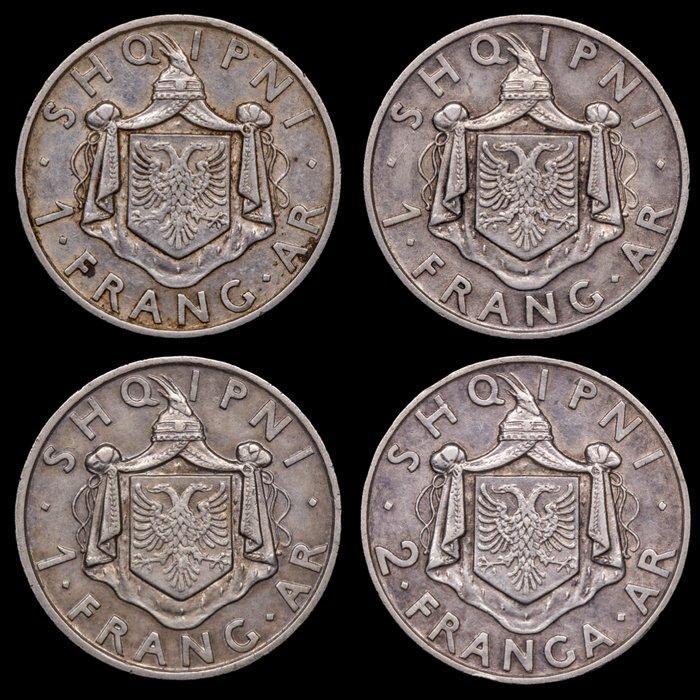 Albanië. Zog I. Lot of 4 coins: 1 Frang Ar & 2 Franga Ari, Timbres & Monnaies, Monnaies | Europe | Monnaies non-euro