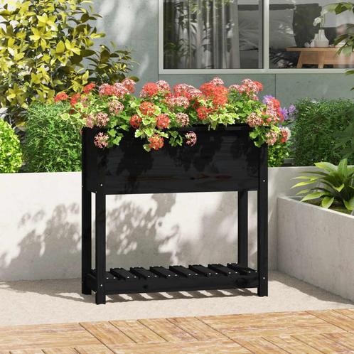 vidaXL JardiniÃ¨re avec Ã©tagÃ¨re Noir 82,5x34,5x81 cm, Tuin en Terras, Bloempotten, Verzenden