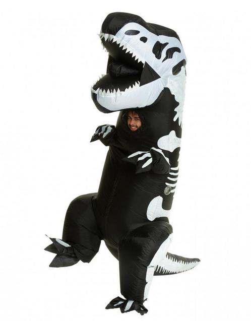 KIMU® Opblaas Kostuum T-Rex Zwart Wit Skelet Opblaasbaar Pak, Kleding | Heren, Carnavalskleding en Feestkleding, Nieuw, Ophalen of Verzenden