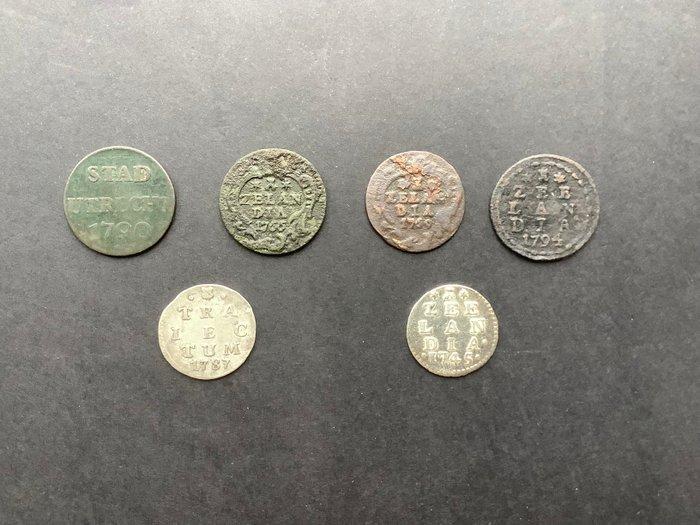Nederland. Lotje Provinciale munten, 6 stuks, 1745 - 1794., Postzegels en Munten, Munten | Nederland