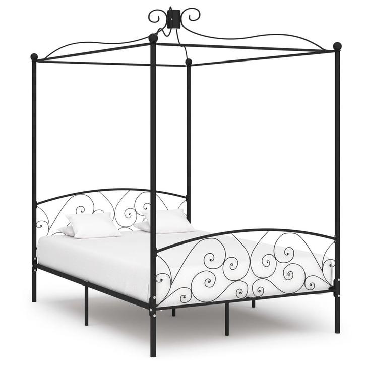 vidaXL Hemelbedframe metaal zwart 140x200 cm, Huis en Inrichting, Slaapkamer | Bedden, Nieuw, Verzenden