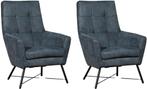 Set van 2 Blauwe leren moderne fauteuils - Kenia Leer Denim, Nieuw, 75 tot 100 cm, Modern, Leer