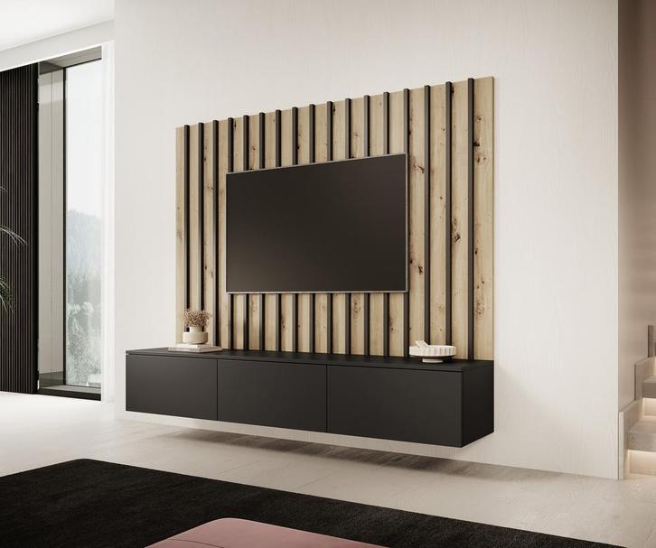 Meubella Wandmeubel zwart set tvmeubel 3 kleppen, Huis en Inrichting, Kasten | Wandmeubels, 25 tot 50 cm, Nieuw, 150 tot 200 cm