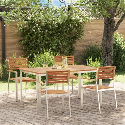 vidaXL 5-delige Tuinset met Eettafel in Massief Acaciahout, Tuin en Terras, Tuintafels, Nieuw, Verzenden