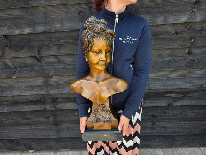 Beeld, XL Art Nouveau Lady Bust - LYS - 61 cm - Brons,, Antiek en Kunst, Curiosa en Brocante
