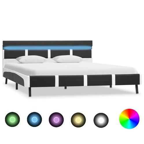 vidaXL Bedframe met LED kunstleer grijs 160x200 cm, Huis en Inrichting, Slaapkamer | Bedden, Nieuw, Verzenden