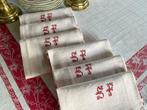 6 Late Napoleon 111 Jacquard damast linnen servetten met