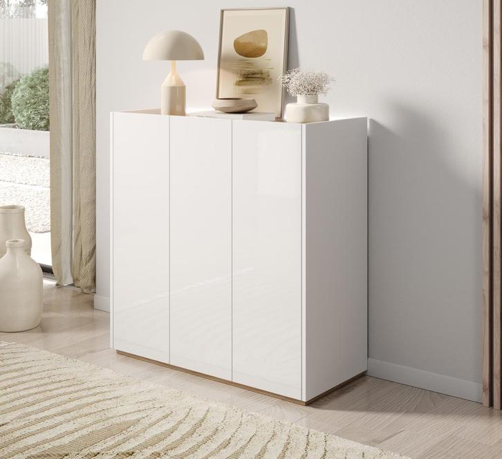 Meubella - Schoenenkast Eiken wit 95cm Opbergkast 3 deuren, Huis en Inrichting, Kasten | Overige, Nieuw, Verzenden