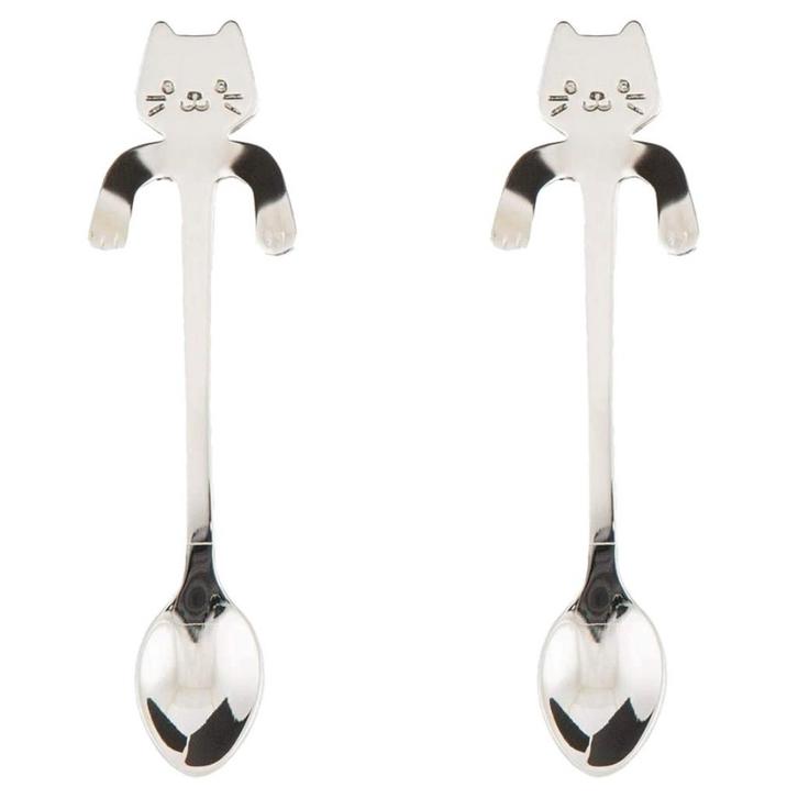 Fako Bijoux® - Theelepel / Koffielepel Hangende Kat - Zilver, Huis en Inrichting, Keuken | Bestek, Verzenden