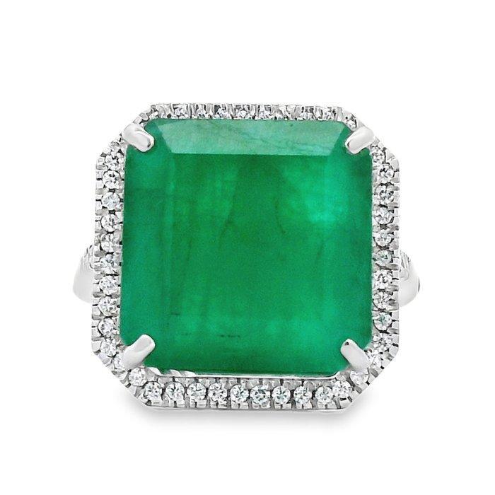 Zonder Minimumprijs - Ring Platina - 9.69ct. tw. Smaragd -, Handtassen en Accessoires, Ringen