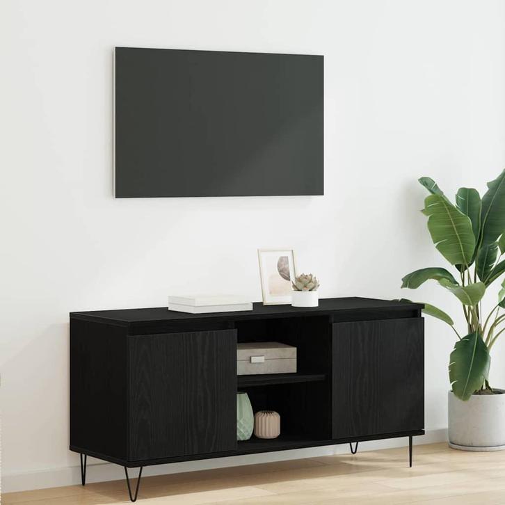 vidaXL TV Kast Zwart Eiken 104 x 35 x 50 cm Bewerkt hout, Huis en Inrichting, Kasten |Televisiemeubels, Nieuw, Verzenden