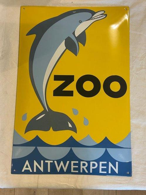 Emaille bord - Zoo Antwerpen - Dolphin - Emaille, Antiek en Kunst, Antiek | Wandborden en Tegels