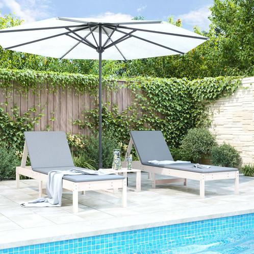 vidaXL Chaises longues lot de 2 avec table blanc bois, Jardin & Terrasse, Chaises longues, Neuf, Envoi