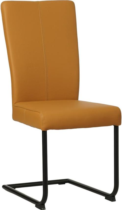 Gele leren industriële eetkamerstoel - poot rond zwart -, Huis en Inrichting, Stoelen, Nieuw, Eén, Leer, Ophalen of Verzenden