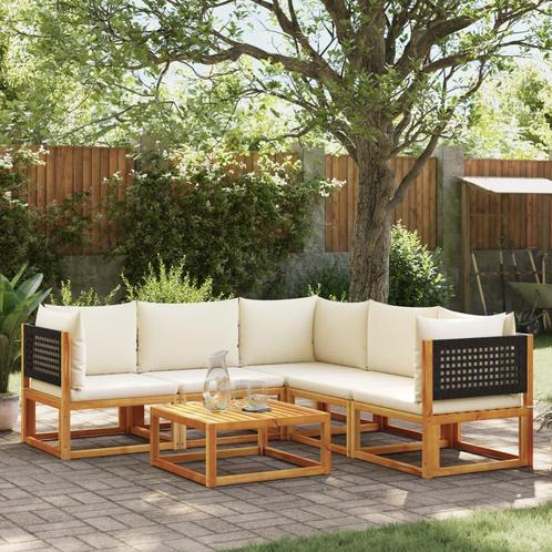 vidaXL 6-delige tuinbankset met kussens acaciahout & rotan, Tuin en Terras, Tuinsets en Loungesets, Nieuw, Verzenden