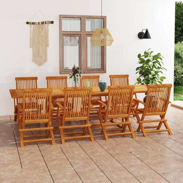 vidaXL 9-delige Tuinset massief teakhout, Tuin en Terras, Tuinsets en Loungesets, Tuinset, Nieuw, Verzenden