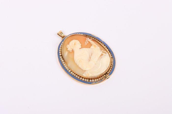 Pendentif - 18 carats Or jaune, Perles imitation - Cameo, Handtassen en Accessoires, Antieke sieraden