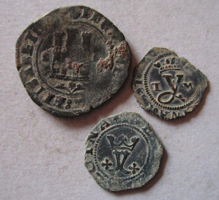 Espagne. Rois Catholiques. Maravedis y blancas (Lote de 3, Postzegels en Munten, Munten | Europa | Niet-Euromunten