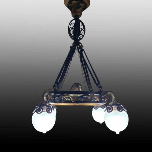 Dans le style de E. Brandt - Plafondlamp - Brons, Glas,, Antiek en Kunst, Kunst | Designobjecten