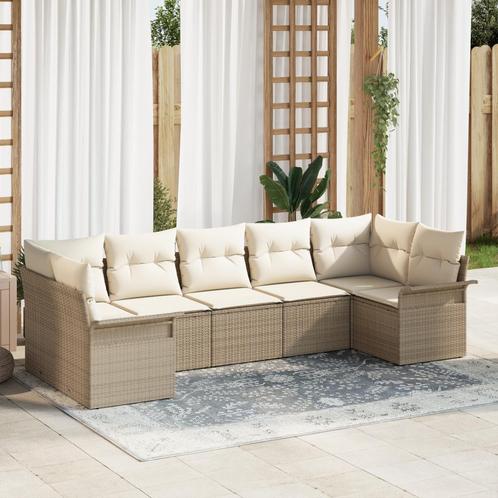 vidaXL 7-delige tuinbankset met kussens in beige poly riet, Tuin en Terras, Tuinsets en Loungesets, Nieuw, Verzenden