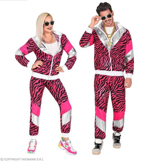 Neon 80S Trainingspak Fout Roze Tijgerprint, Kleding | Heren, Carnavalskleding en Feestkleding, Nieuw, Verzenden