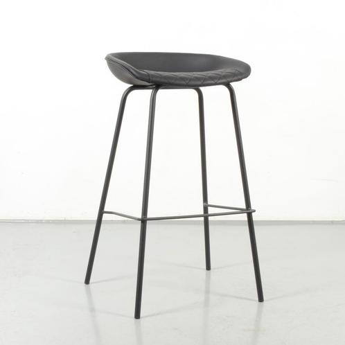 Barkruk Pori, zwart leder, 4-poot onderstel, Huis en Inrichting, Stoelen, Gebruikt, Ophalen of Verzenden