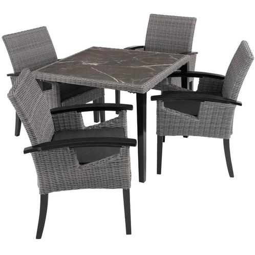 Wicker tafel Tarent met 4 stoelen Rosarno - grijs, Tuin en Terras, Tuinsets en Loungesets, Verzenden
