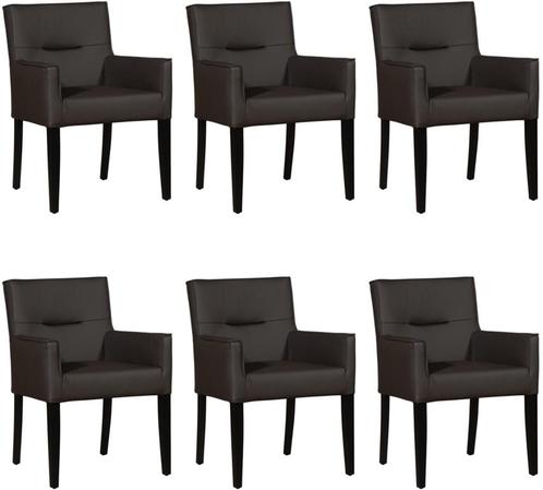 Set van 6 Leren eetkamerstoelen - met houten zwarte poten -, Huis en Inrichting, Stoelen, Overige kleuren, Vijf, Zes of meer stoelen