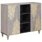 vidaXL Dressoir Grijs en Goud 90 x 33 x 75 cm Massief Mango, Huis en Inrichting, Verzenden, Nieuw