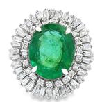 Ring Platina - 3.92ct. tw. Smaragd - Diamant