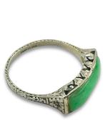Ring - 18 karaat Witgoud, Art Deco 18K witgoud & jade ring, Handtassen en Accessoires, Ringen, Nieuw