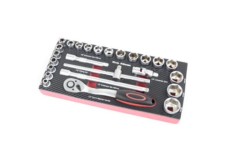 TM 26 Delige 1/2 doppenset foam carbon look inlay, Auto diversen, Autogereedschap, Verzenden