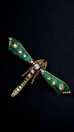 Broche Prachtige antieke gouden emaille en diamanten juwelen, Bijoux, Sacs & Beauté
