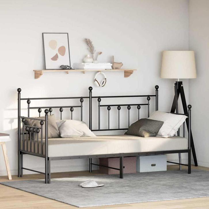 vidaXL Bedframe voor een daybed met hoofdeinde Zwart 75 x, Huis en Inrichting, Slaapkamer | Bedden, Nieuw, Verzenden