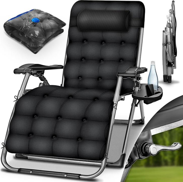 Tuinstoel - Ligstoel - Verstelbaar - Opvouwbaar - Antraciet, Tuin en Terras, Ligbedden, Nieuw, Verzenden