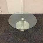 Ronde glazen salontafel met metalen poot Ø 110 cm, Metaform, Huis en Inrichting, Tafels | Salontafels, Gebruikt