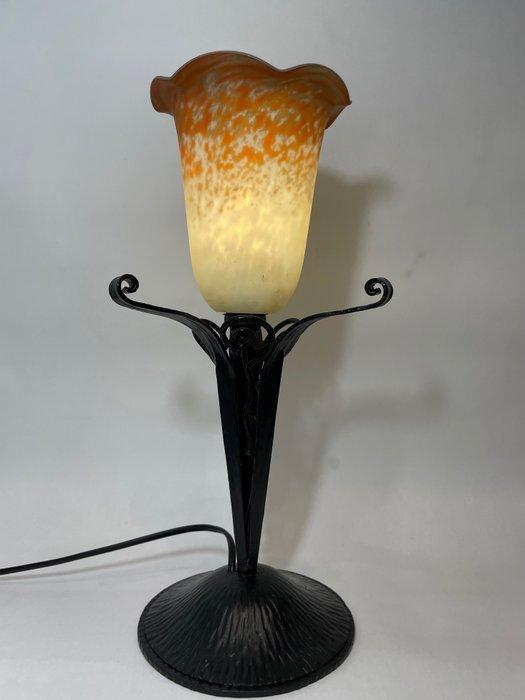 Lamp - bloem - glaspaté, Smeedijzer - Art deco lamp, Antiek en Kunst, Kunst | Designobjecten