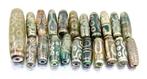 21 très beaux perles DZI en agate verte naturelle, sacrées, Verzamelen, Mineralen en Fossielen