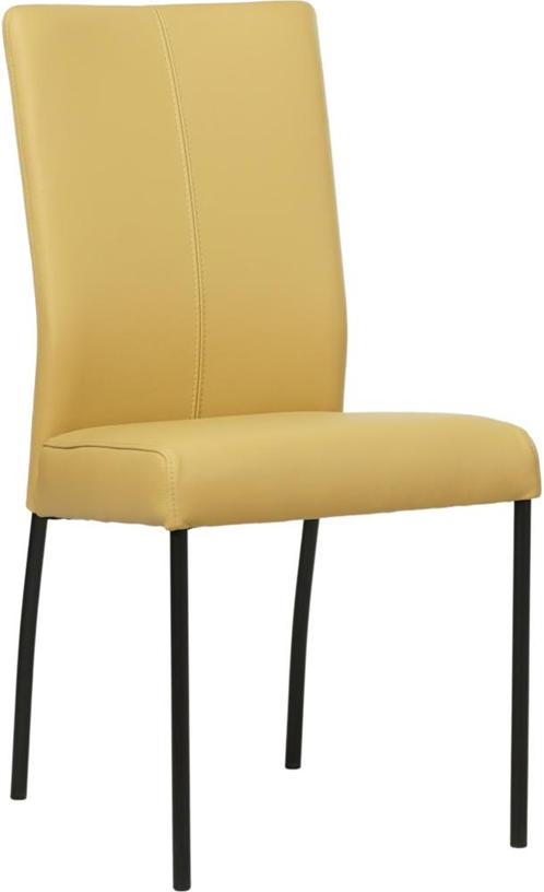 Gele leren moderne eetkamerstoel - poot rond zwart - Toledo, Huis en Inrichting, Stoelen, Nieuw, Eén, Leer, Ophalen of Verzenden