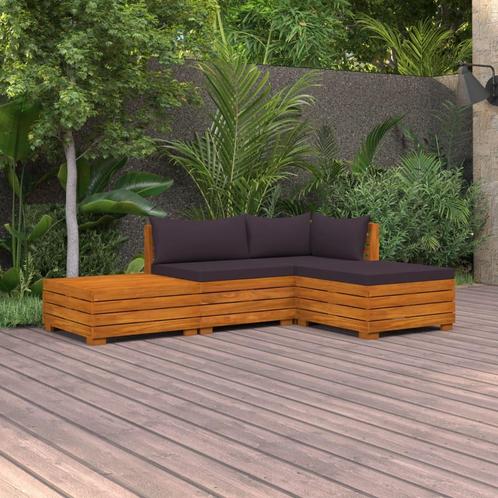 vidaXL 4-delige Loungeset met kussens massief acaciahout, Tuin en Terras, Tuinsets en Loungesets, Loungeset, Nieuw, Verzenden