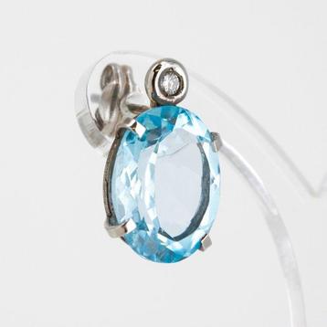 Oorbellen - 18 karaat Witgoud Topaas - Diamant