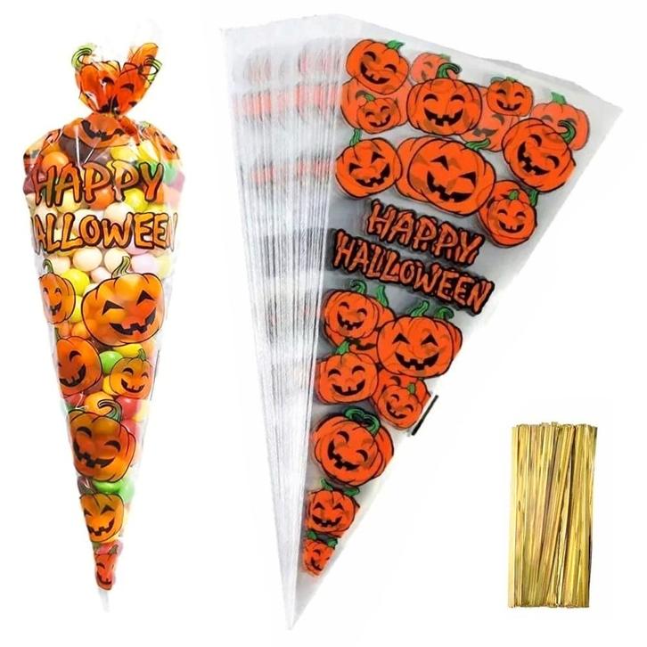Fako Bijoux - 50x Cellofaan Puntzakken Halloween 34x17cm -, Diversen, Cadeauverpakkingen, Verzenden