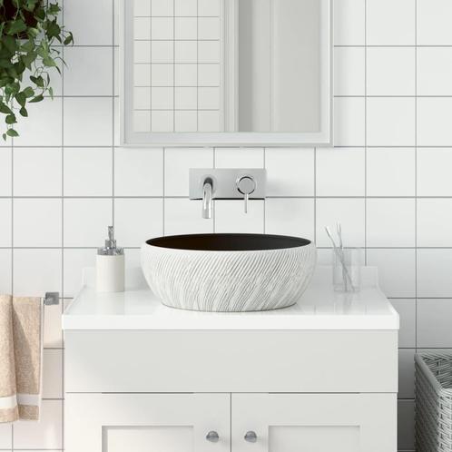 vidaXL Opzetwasbak rond 41x14 cm keramiek zwart en grijs, Doe-het-zelf en Bouw, Sanitair, Nieuw, Verzenden