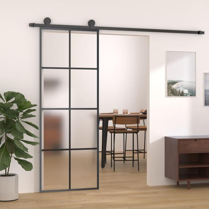 vidaXL Schuifdeur met beslag 76x205 cm ESG-glas en aluminium, Doe-het-zelf en Bouw, Deuren en Vliegenramen, Nieuw, Verzenden