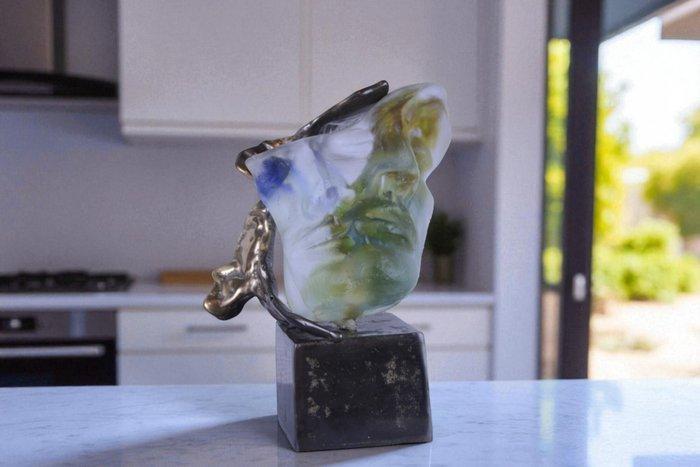 Yves Lohé - Sculpture, Visage double - 19 cm - Bronze, Verre, Antiek en Kunst, Antiek | Glaswerk en Kristal