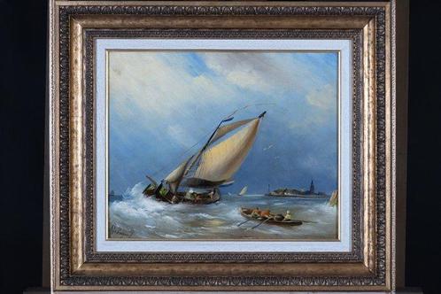 Albert Jurardus van Prooijen (1834-1898) - Zeegezicht met, Antiek en Kunst, Kunst | Schilderijen | Klassiek