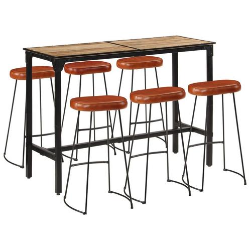 vidaXL 7-delige Barset massief ruw mangohout en metaal, Huis en Inrichting, Complete eetkamers, Nieuw, Verzenden